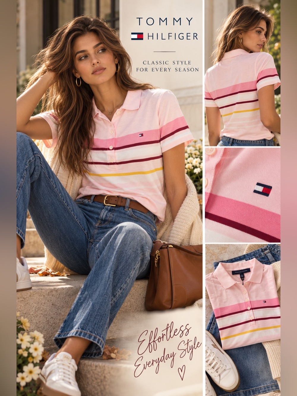 NWT Tommy Hilfiger Heritage Polo XL Pink Striped Preppy Short Sleeve shirt top